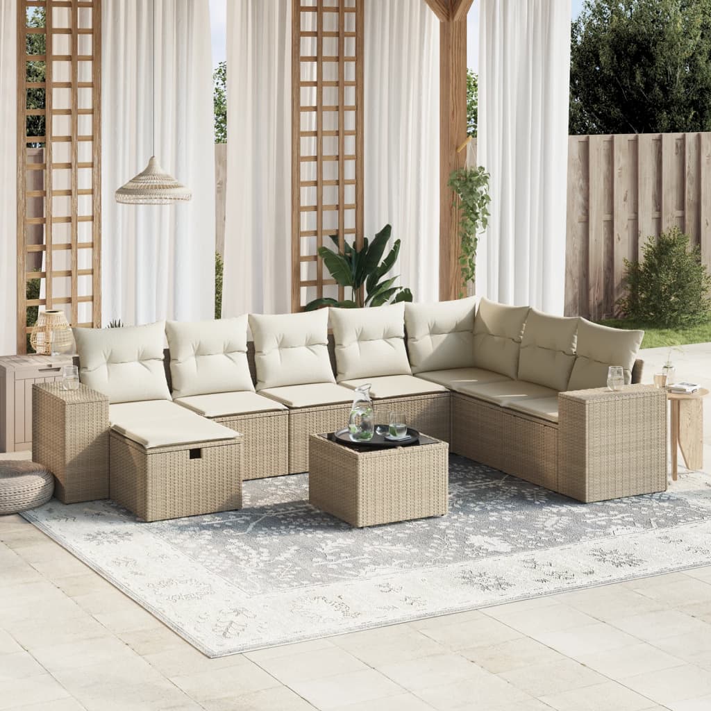 sofasæt til haven 9 dele med hynder polyrattan beige