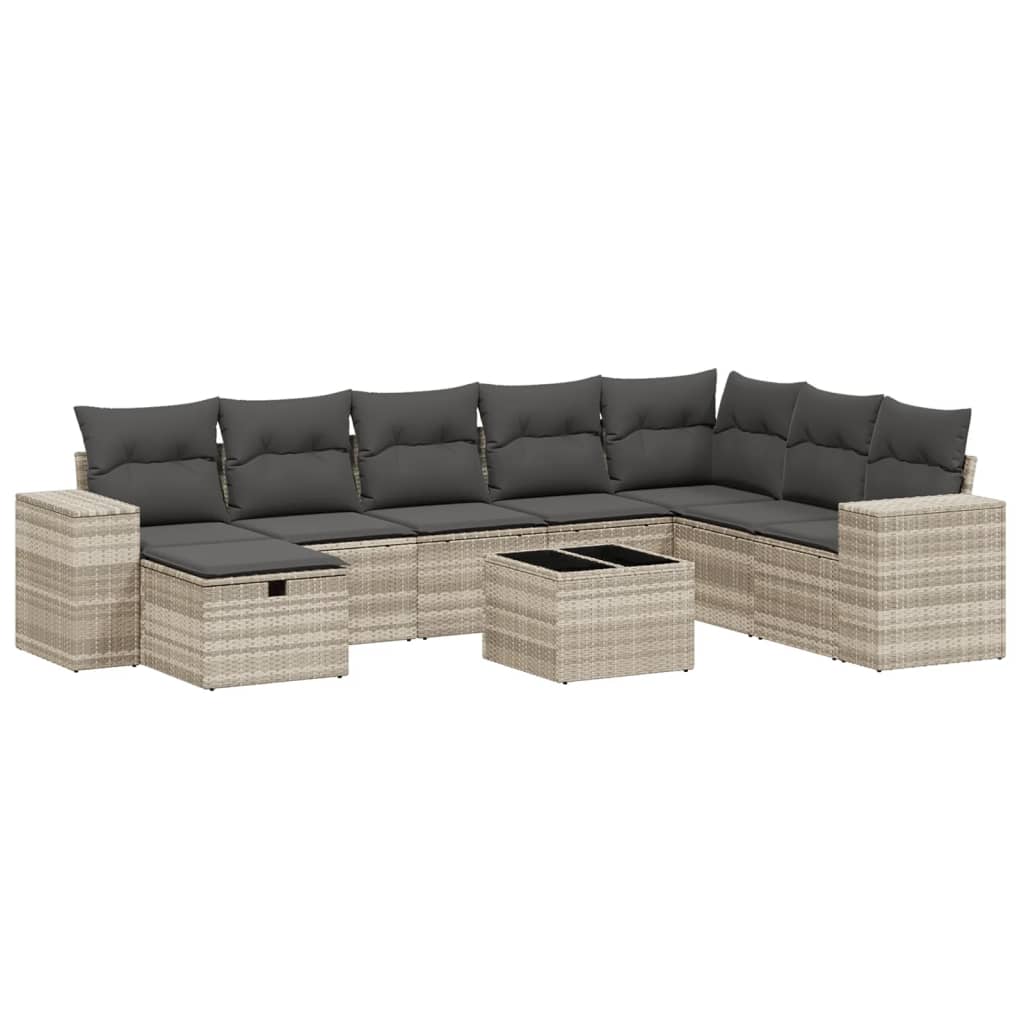 sofasæt til haven 9 dele med hynder polyrattan lysegrå