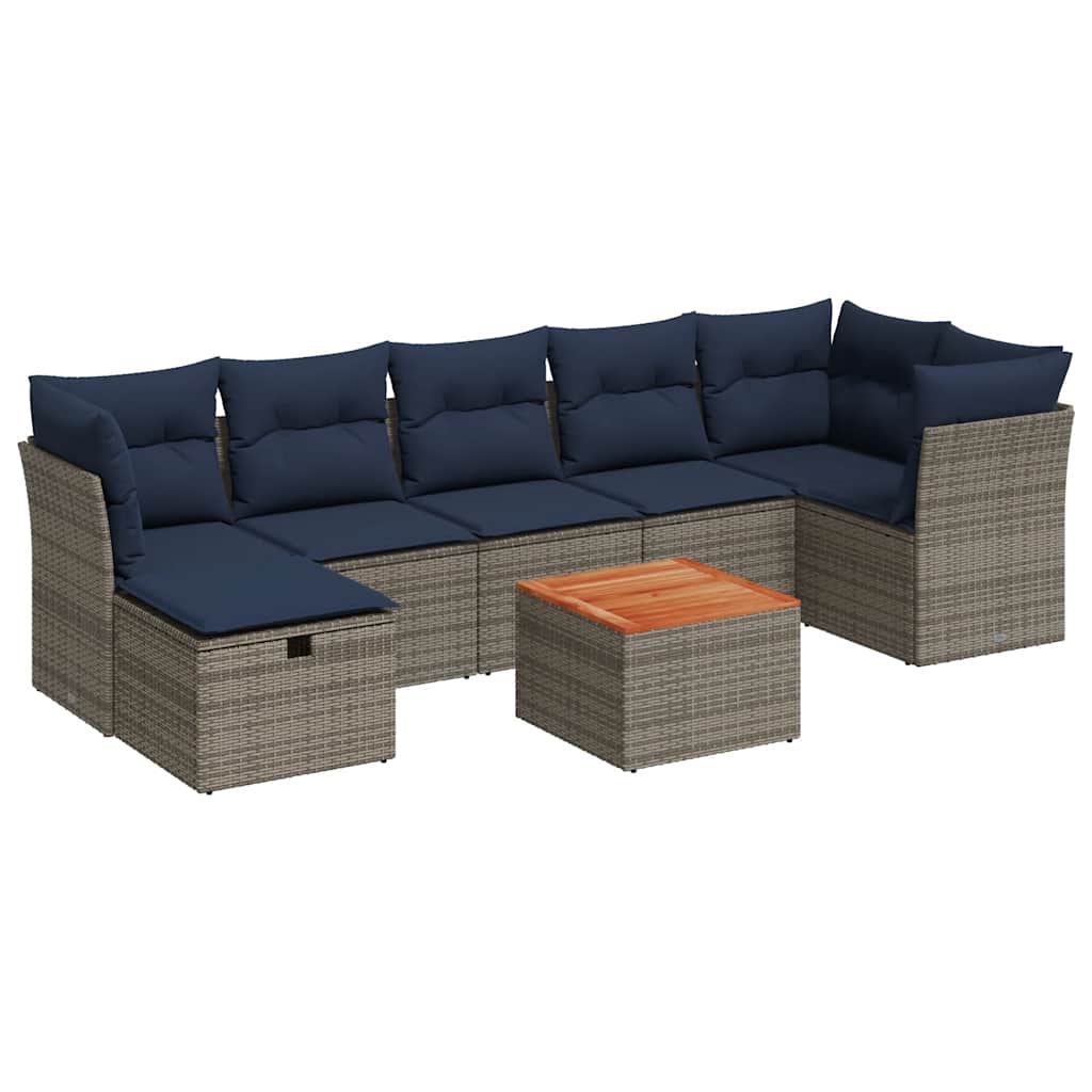 havesofasæt med 8 hynder grå polyrattan