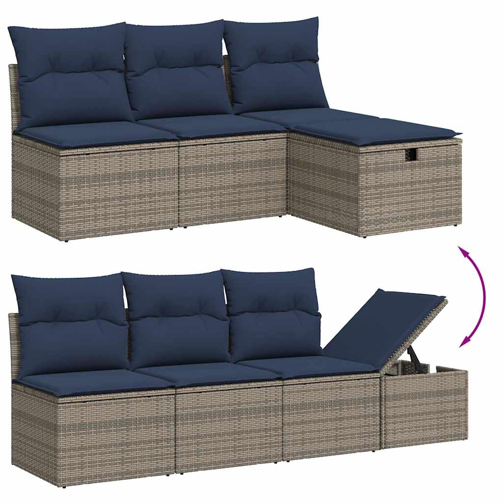 havesofasæt med 8 hynder grå polyrattan