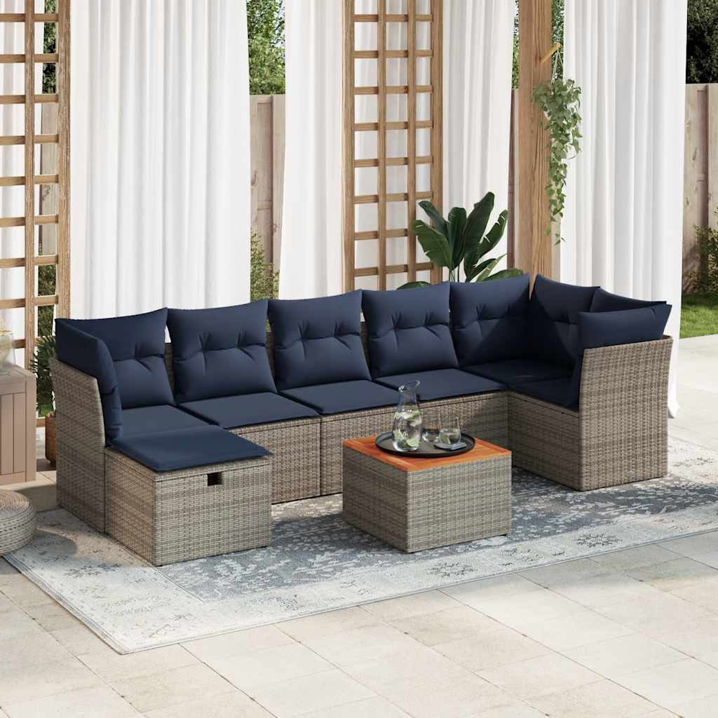 havesofasæt med 8 hynder grå polyrattan