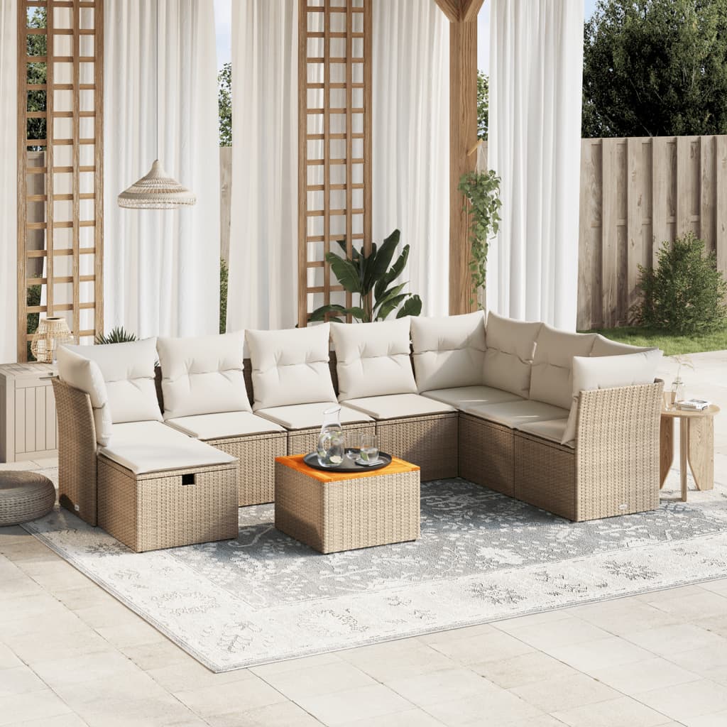 sofasæt til haven 9 dele med hynder polyrattan beige