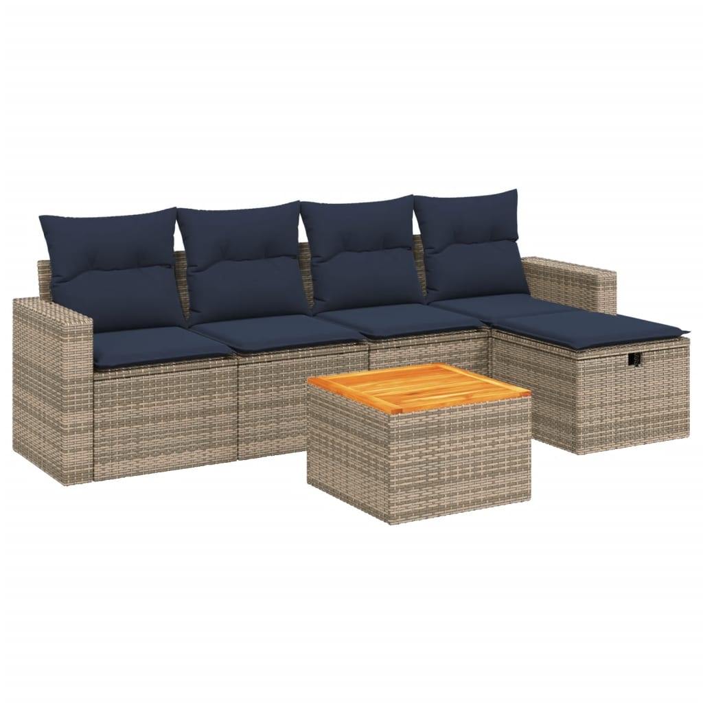 havesofasæt med 6 dele og hynder grå polyrattan