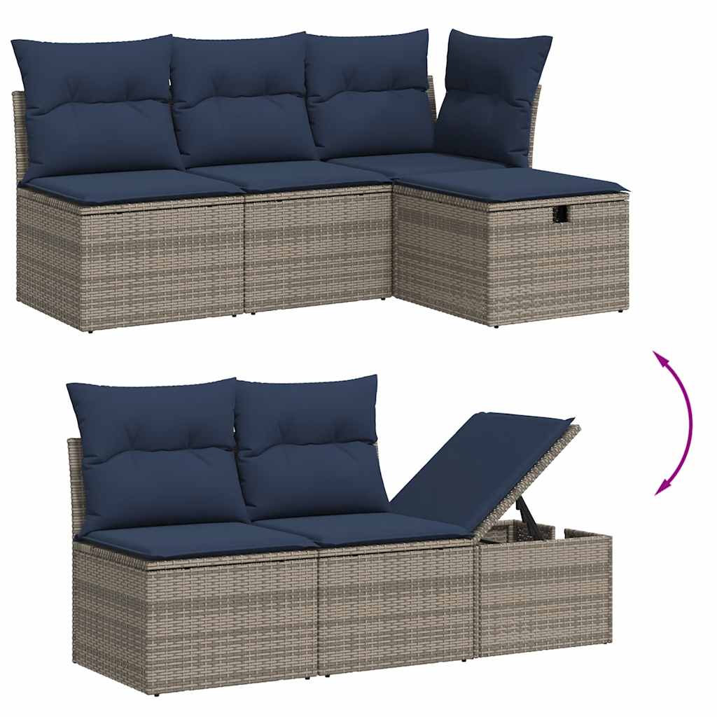 havesofasæt med 6 dele og hynder grå polyrattan