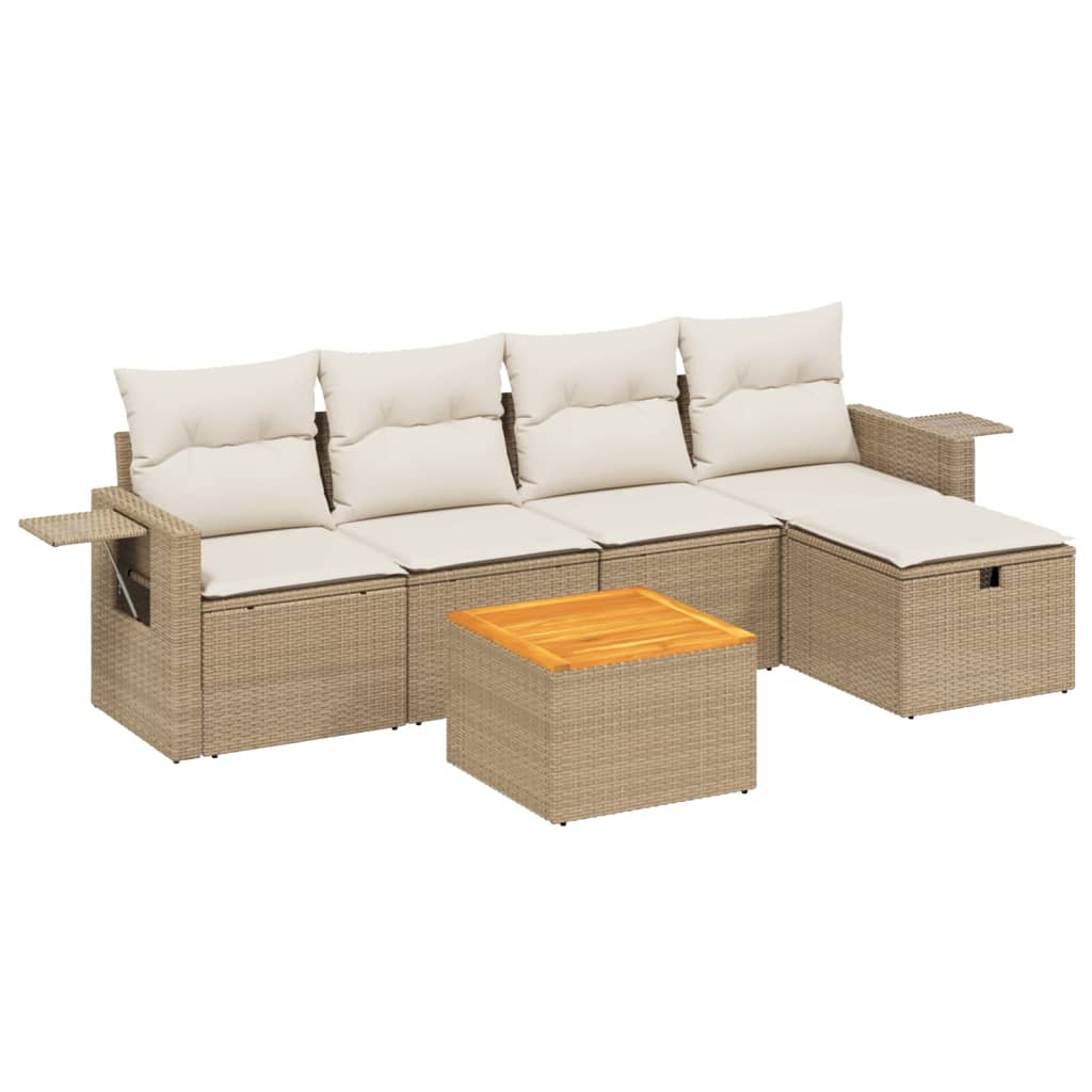 sofasæt til haven 6 dele med hynder polyrattan beige