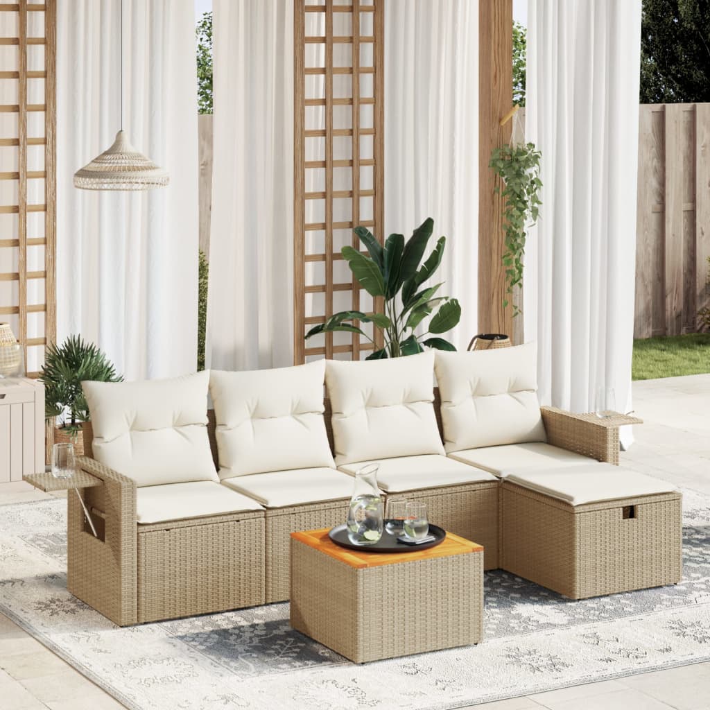 sofasæt til haven 6 dele med hynder polyrattan beige