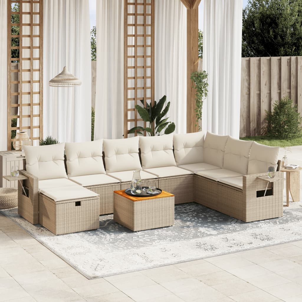 sofasæt til haven 9 dele med hynder polyrattan beige