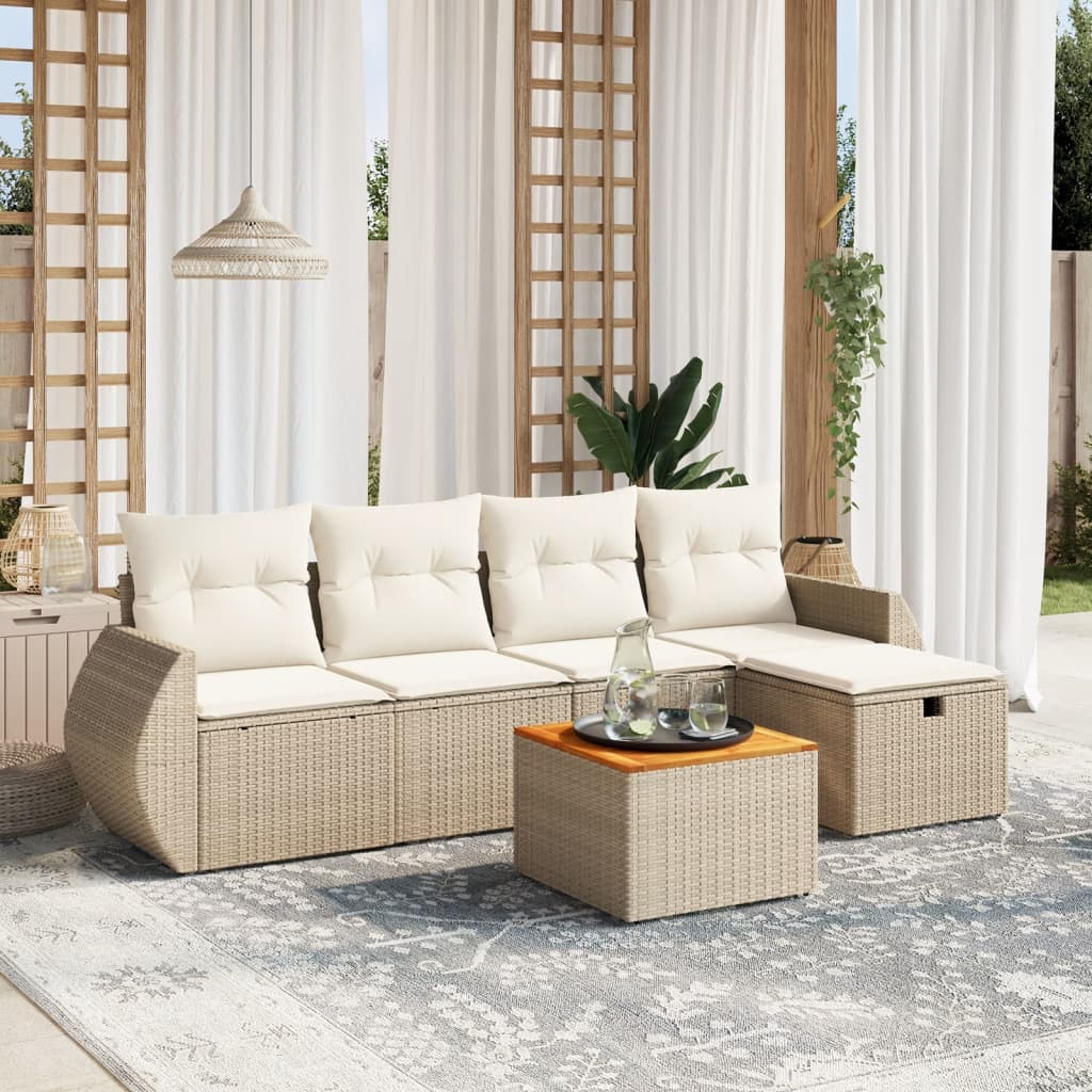 sofasæt til haven 6 dele med hynder polyrattan beige