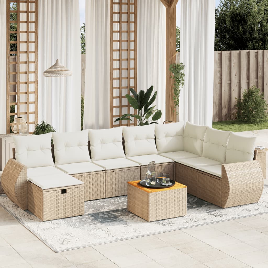 sofasæt til haven 9 dele med hynder polyrattan beige