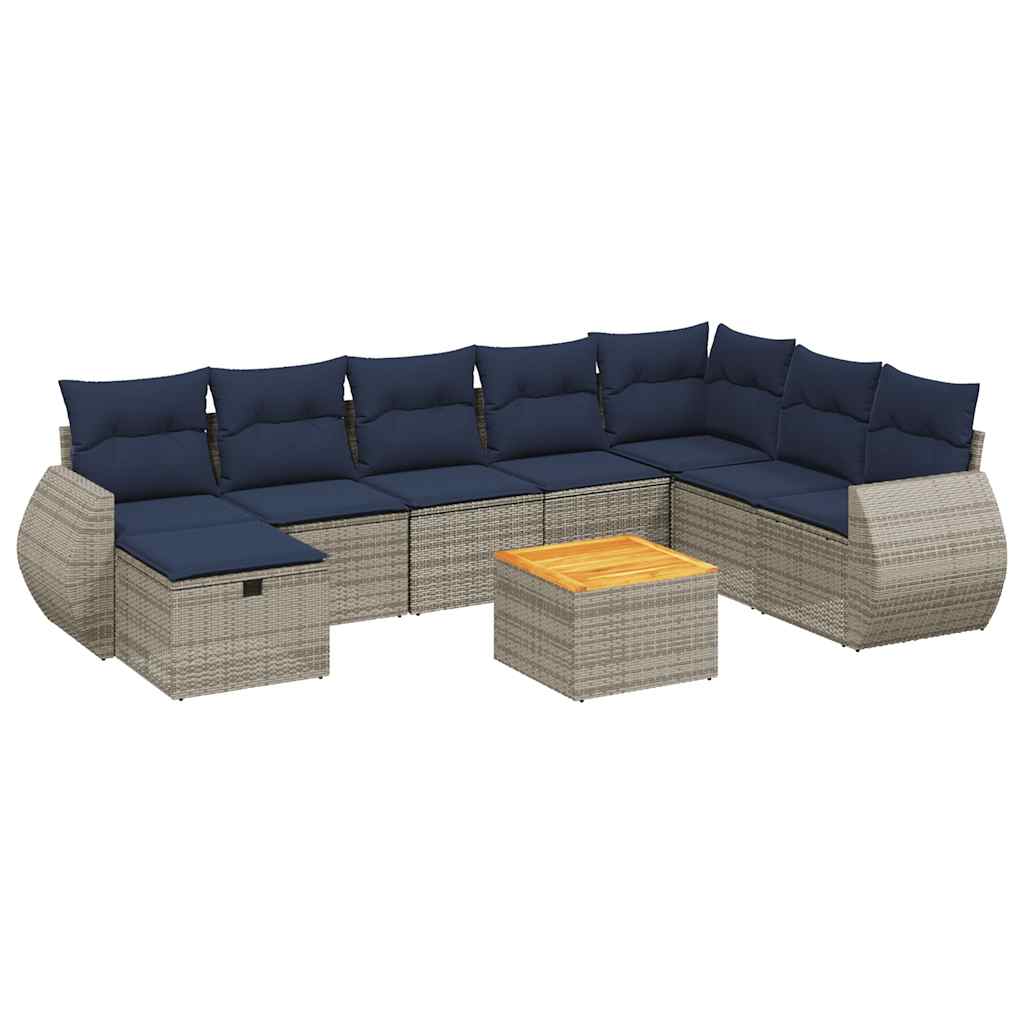 havesofasæt med 9 dele og hynder grå polyrattan