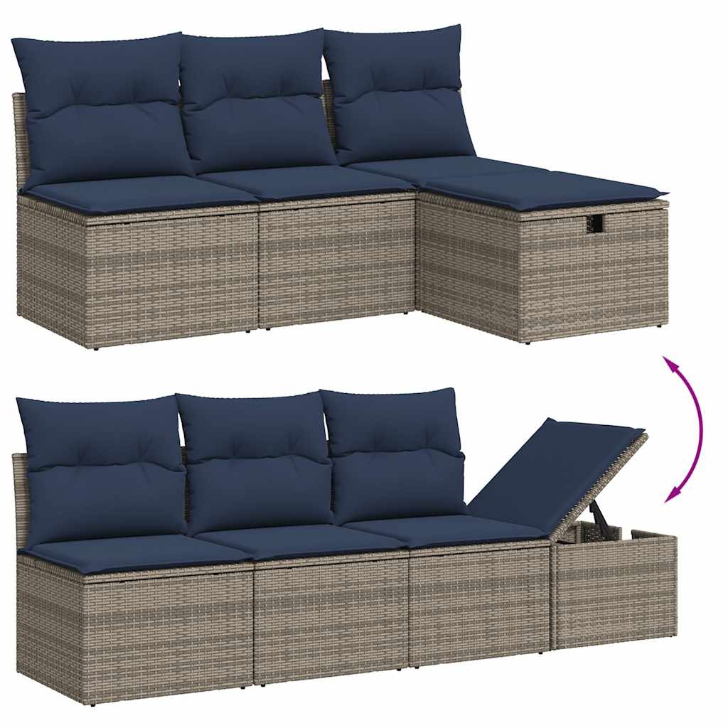 havesofasæt med 9 dele og hynder grå polyrattan