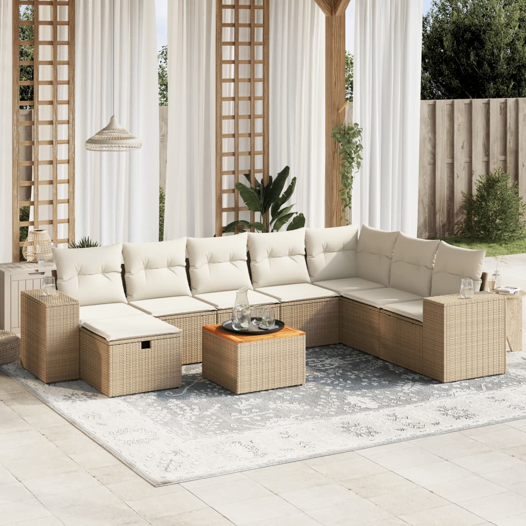 sofasæt til haven 9 dele med hynder polyrattan beige