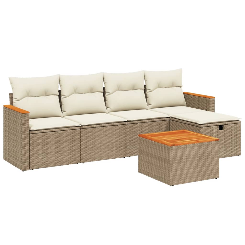 sofasæt til haven 6 dele med hynder polyrattan beige