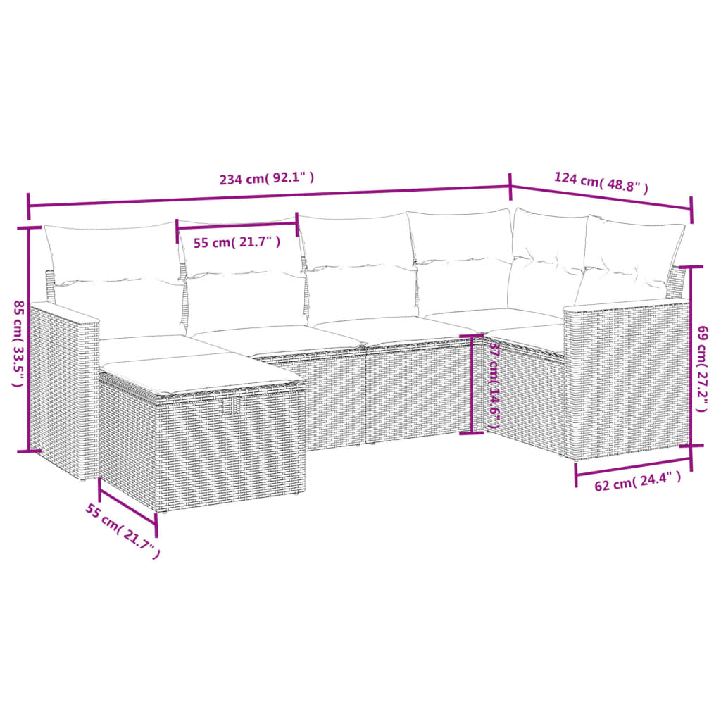 sofasæt til haven 6 dele med hynder polyrattan beige