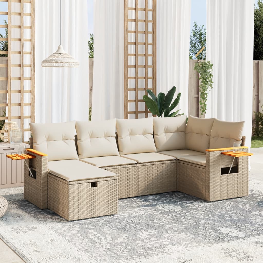 sofasæt til haven 6 dele med hynder polyrattan beige