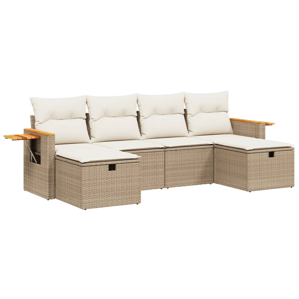 sofasæt til haven 6 dele med hynder polyrattan beige