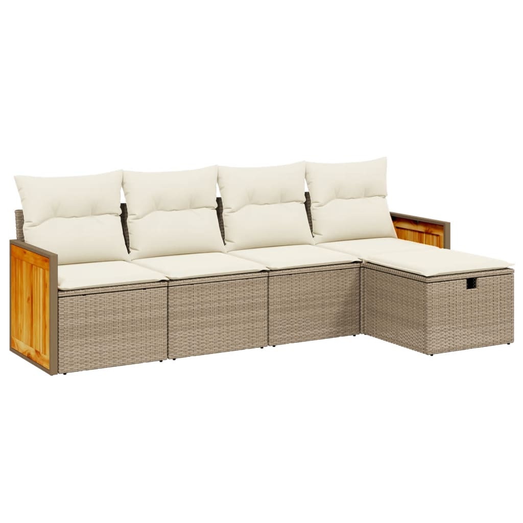 sofasæt til haven 5 dele med hynder polyrattan beige