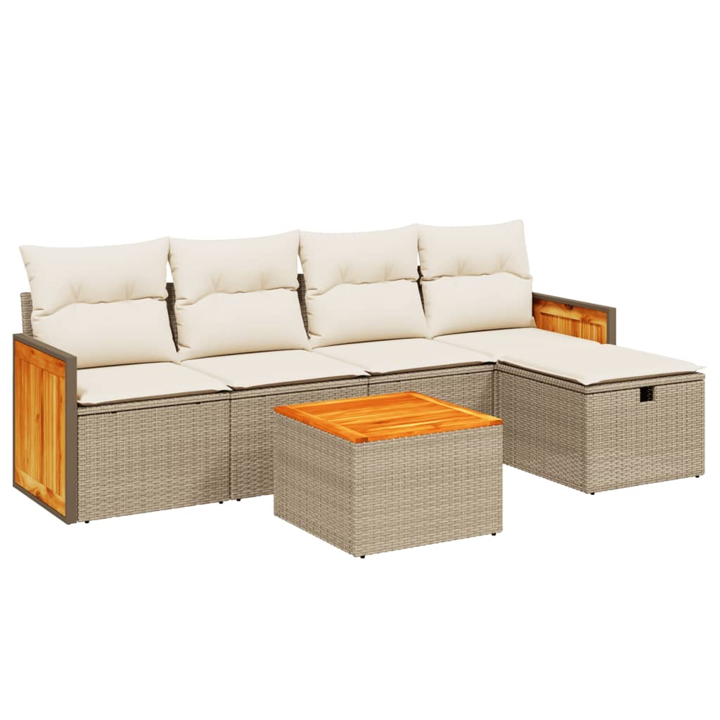 sofasæt til haven 6 dele med hynder polyrattan beige