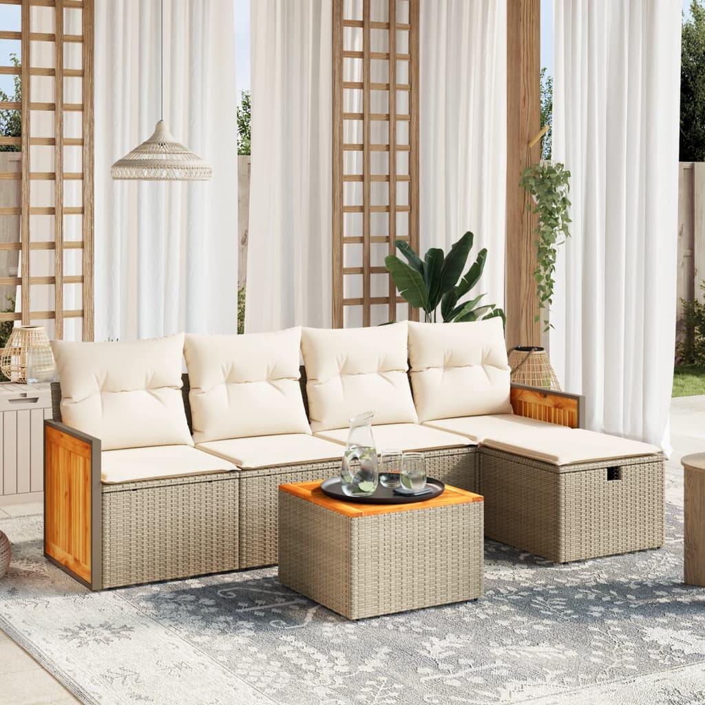 sofasæt til haven 6 dele med hynder polyrattan beige