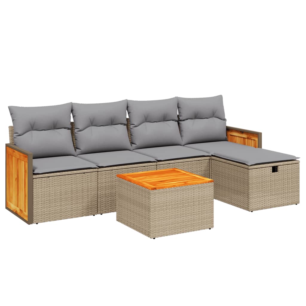 havesofasæt 6 dele med hynder polyrattan beige