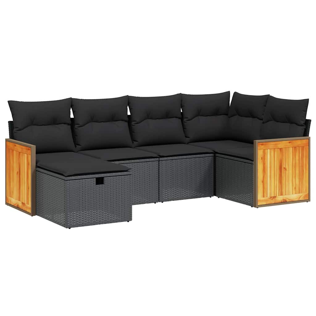 sofasæt til haven 6 dele med hynder polyrattan sort