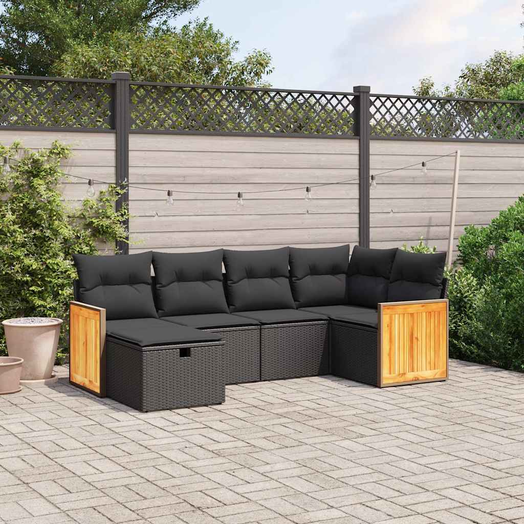 sofasæt til haven 6 dele med hynder polyrattan sort