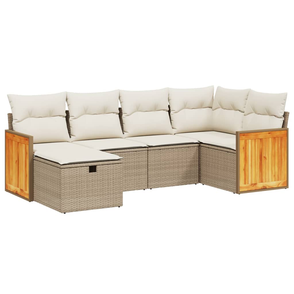 sofasæt til haven 6 dele med hynder polyrattan beige