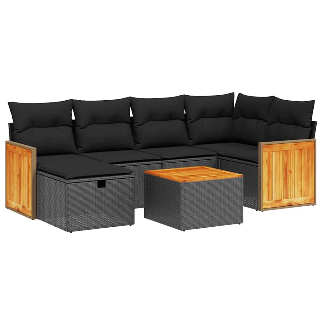 sofasæt til haven 7 dele med hynder polyrattan sort