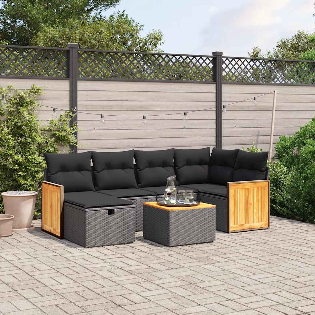sofasæt til haven 7 dele med hynder polyrattan sort