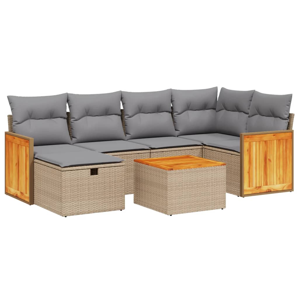havesofasæt 7 dele med hynder polyrattan beige