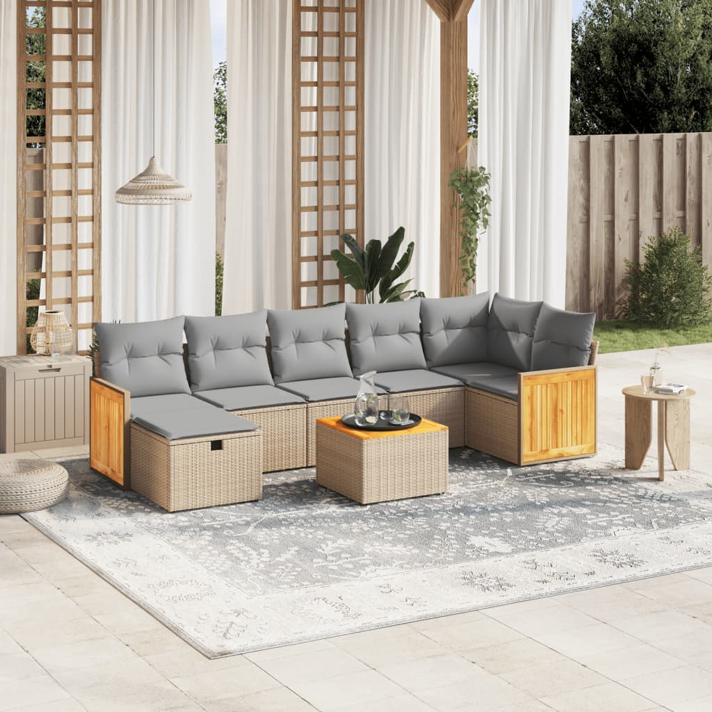 havesofasæt 8 dele med hynder polyrattan beige