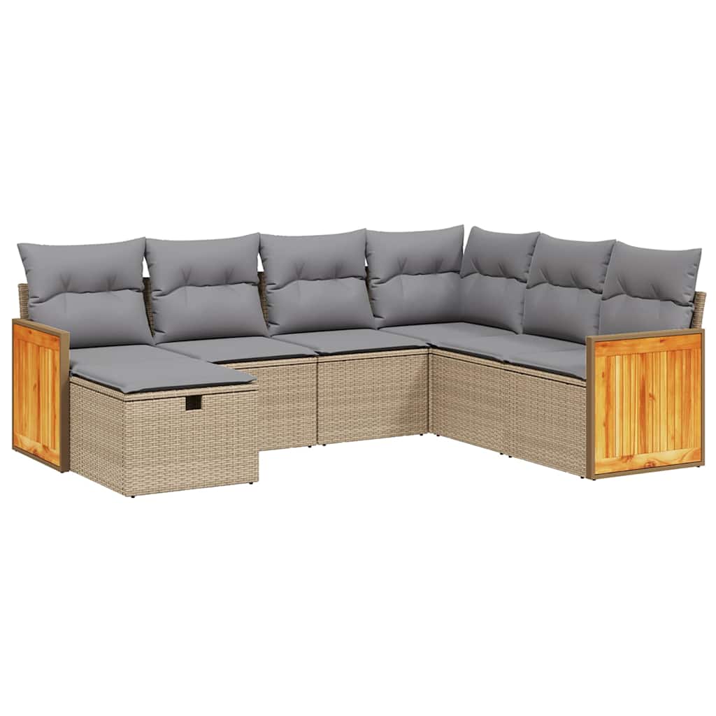 havesofasæt 7 dele med hynder polyrattan beige