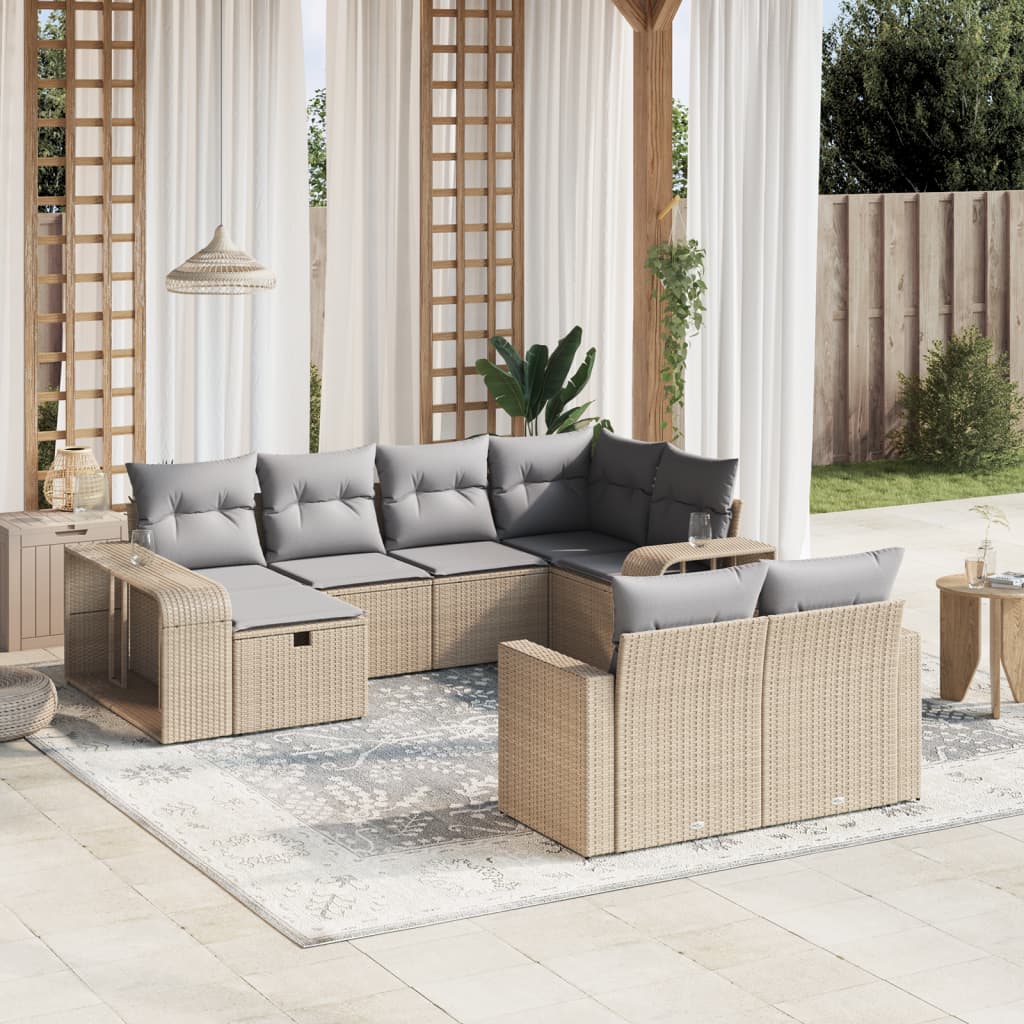 sofasæt til haven 10 dele med hynder polyrattan beige