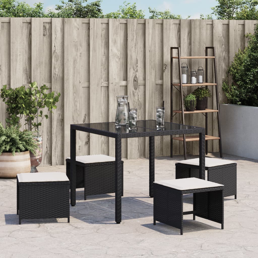 haveskammel med hynder 4 stk. 40x40x35 cm polyrattan sort