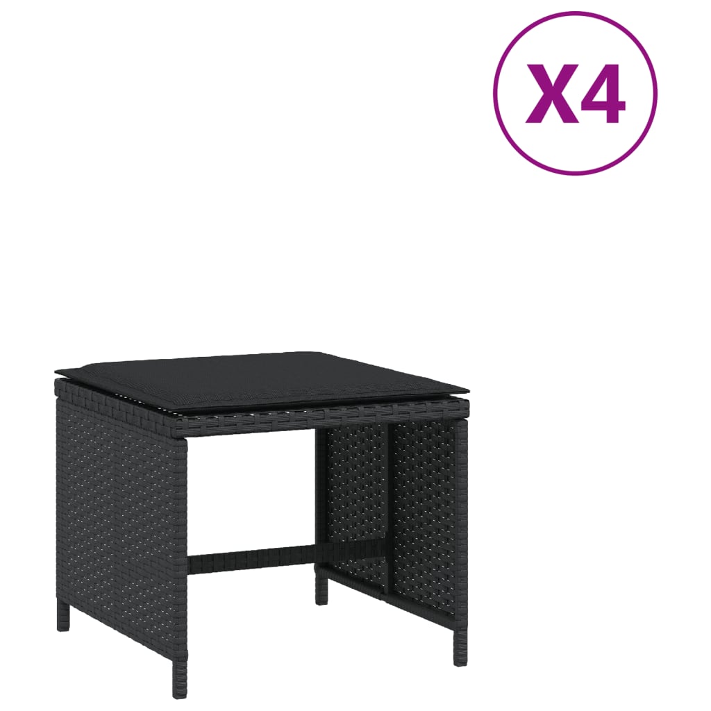 haveskammel med hynder 4 stk. 40x40x35 cm polyrattan sort