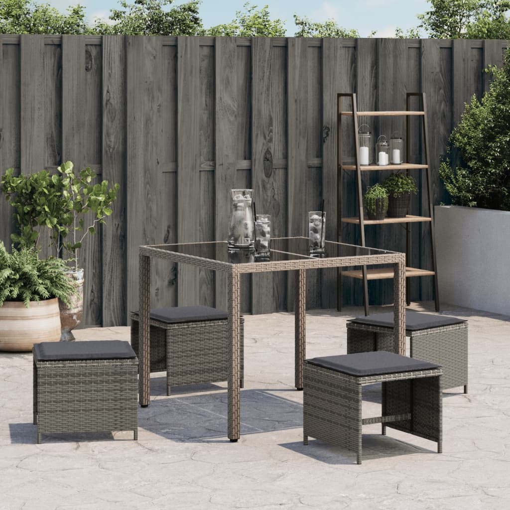 haveskamler 4 stk. med hynder 40x40x35 cm polyrattan grå