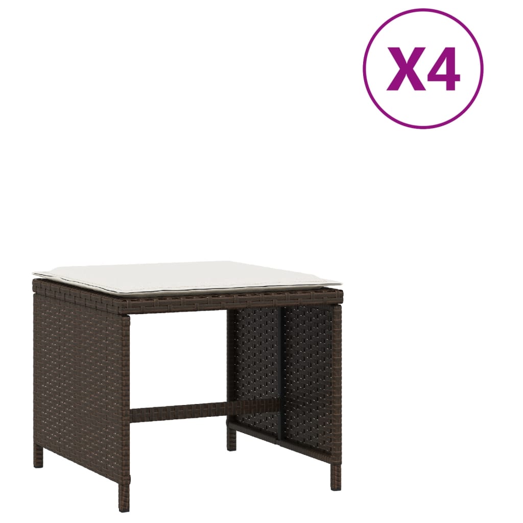 haveskamler 4 stk. med hynder 40x40x35 cm polyrattan brun