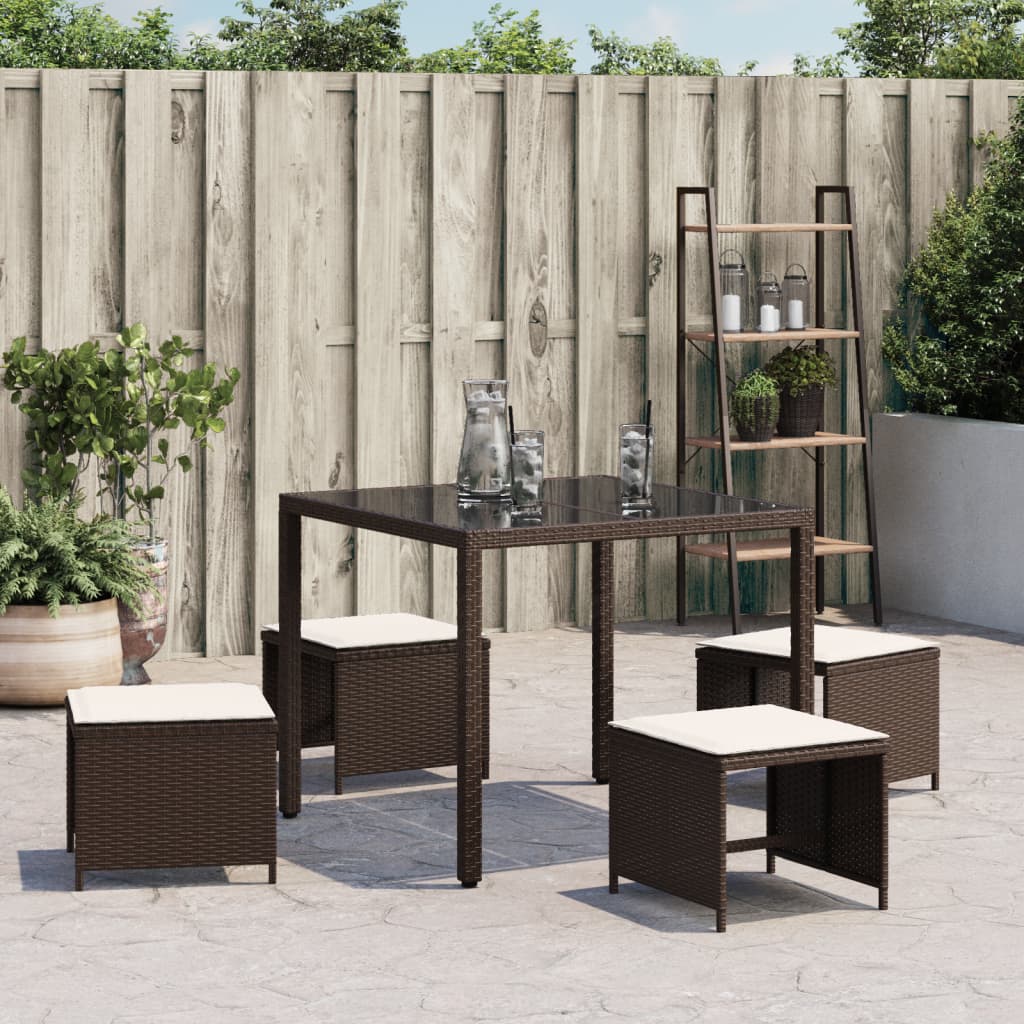 haveskamler 4 stk. med hynder 40x40x35 cm polyrattan brun