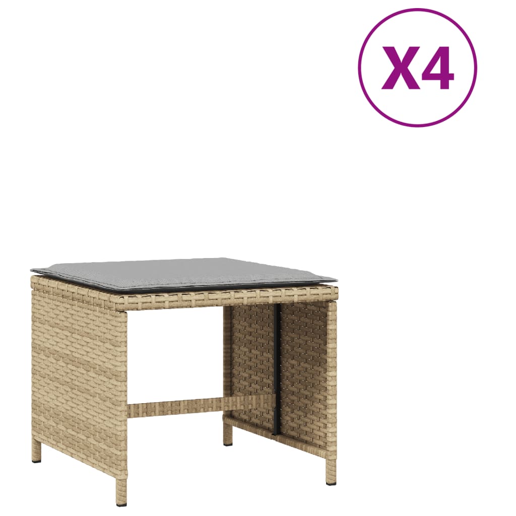 haveskamler 4 stk. med hynder 40x40x35 cm polyrattan beige