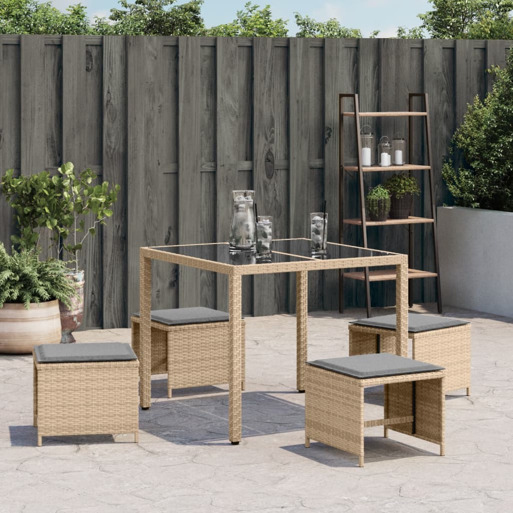 haveskamler 4 stk. med hynder 40x40x35 cm polyrattan beige