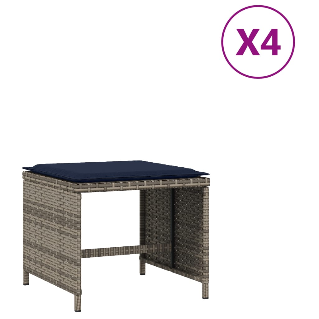 haveskamler 4 stk. med hynder 40x40x35 cm polyrattan grå