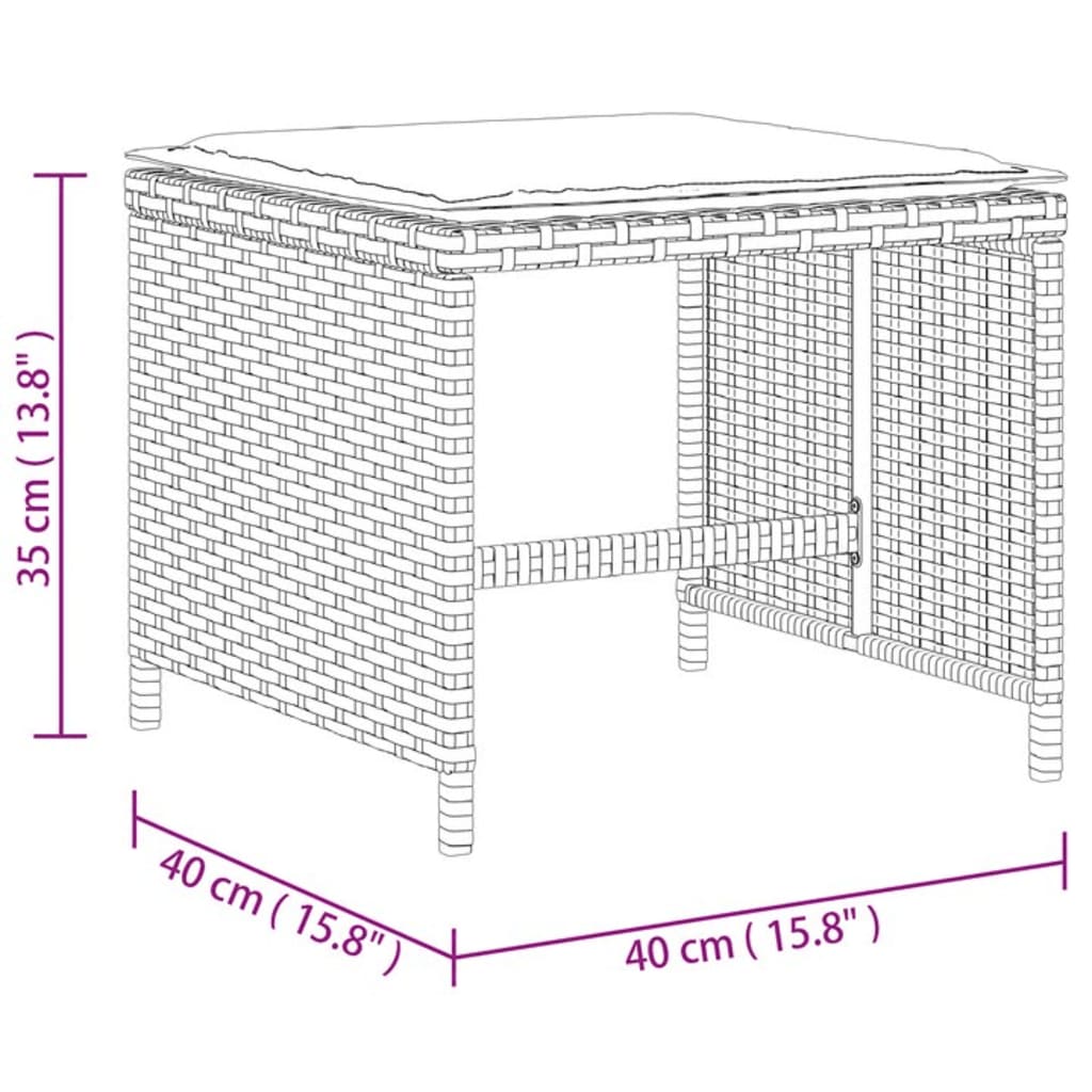 haveskamler 4 stk. med hynder 40x40x35 cm polyrattan grå