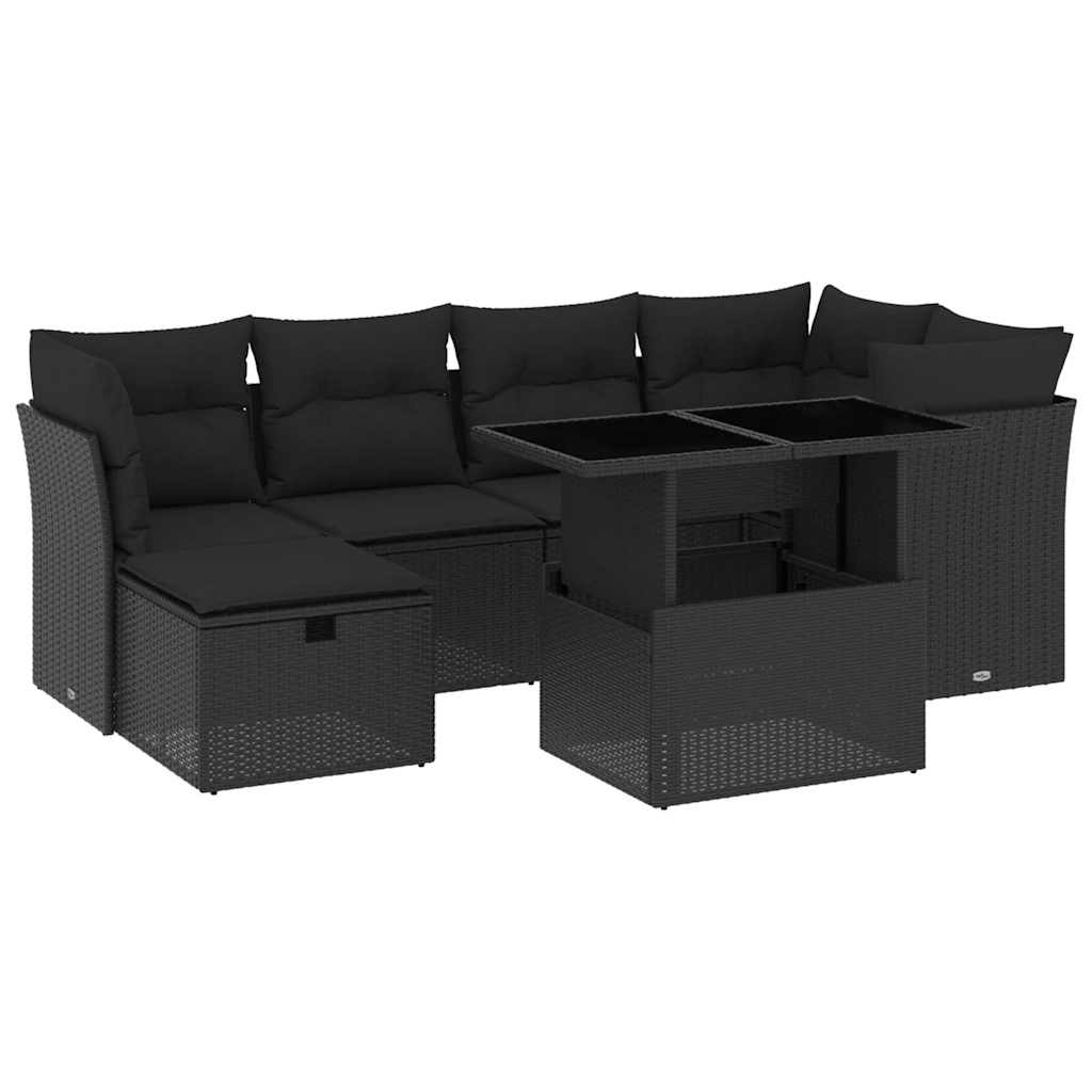 sofasæt til haven 7 dele med hynder polyrattan sort