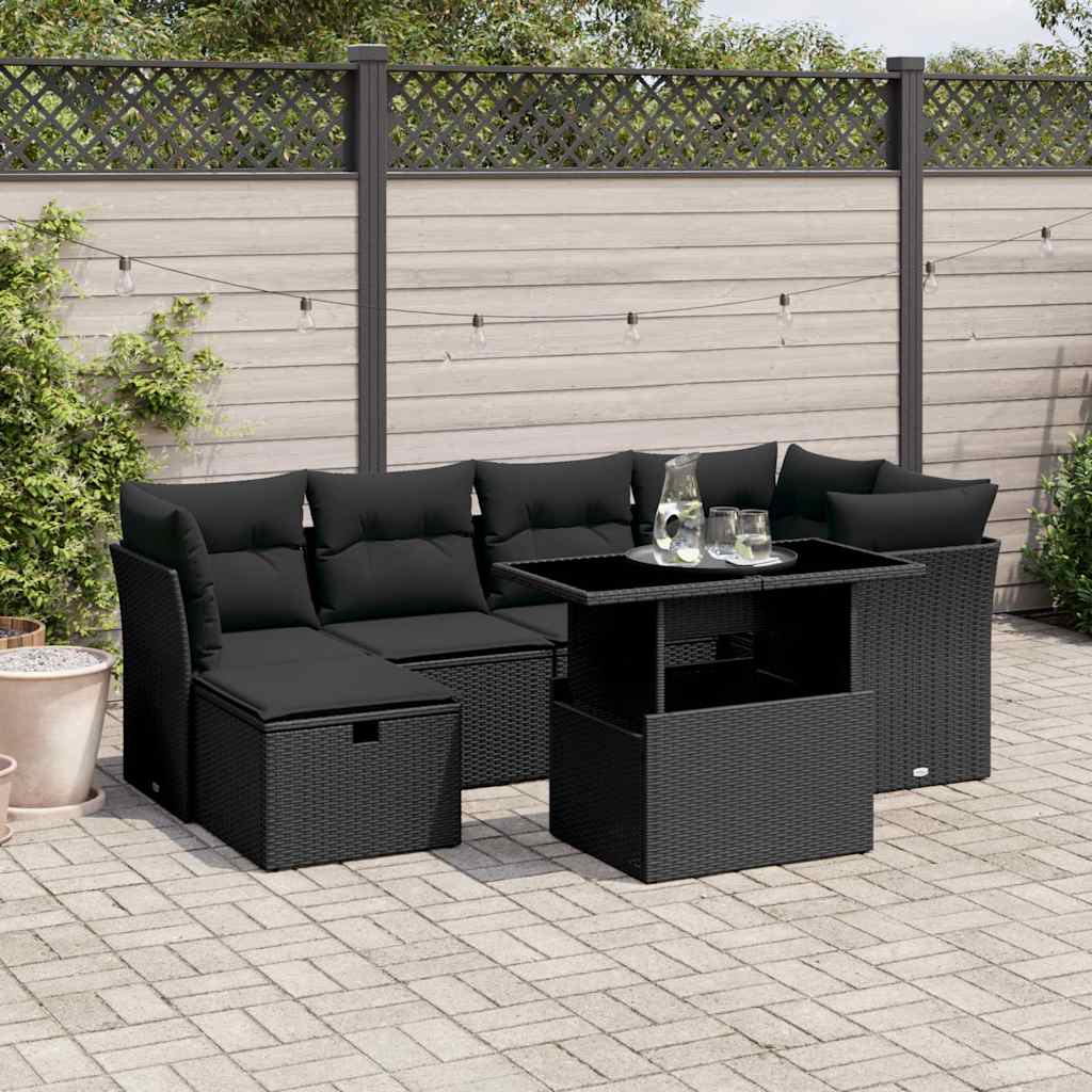 sofasæt til haven 7 dele med hynder polyrattan sort