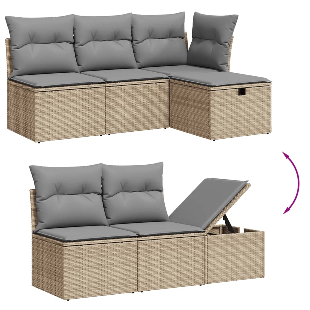 sofasæt til haven 7 dele med hynder polyrattan beige