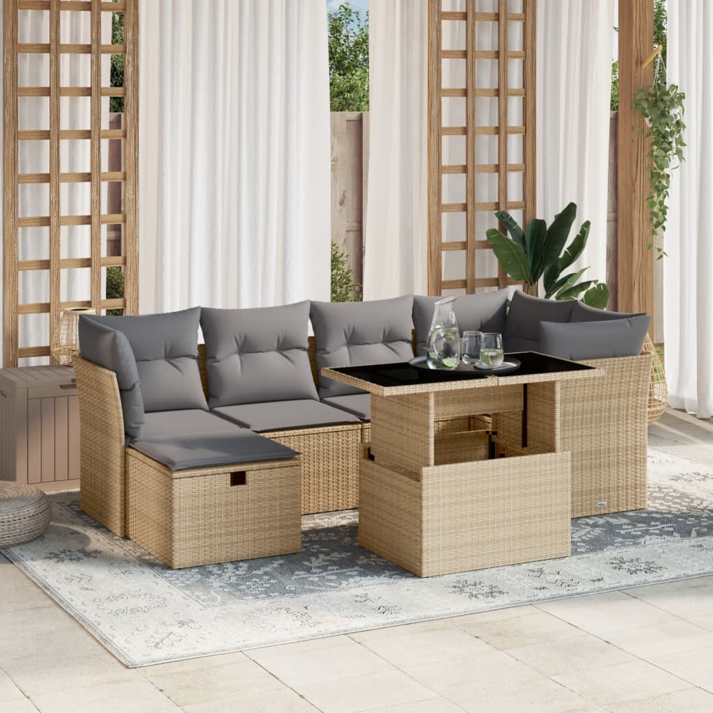 sofasæt til haven 7 dele med hynder polyrattan beige