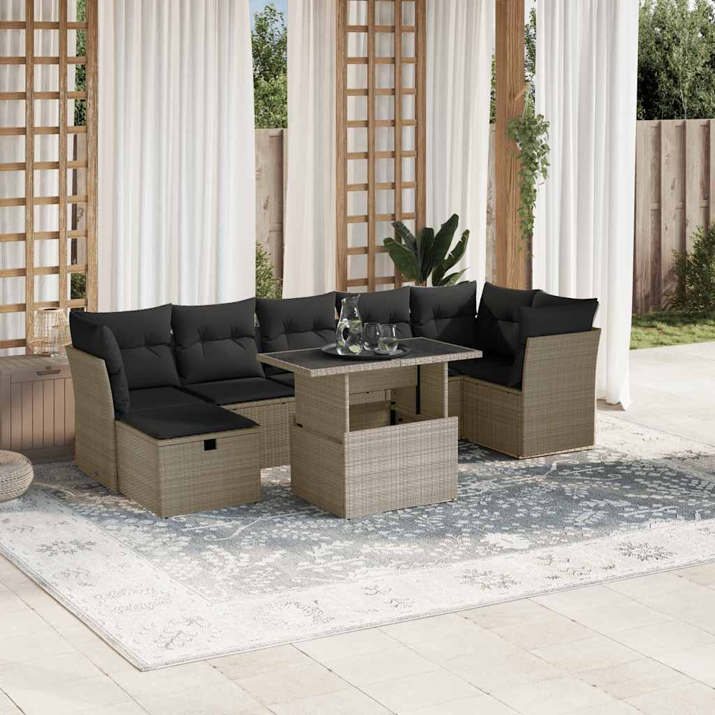 sofasæt til haven 8 dele med hynder polyrattan lysegrå