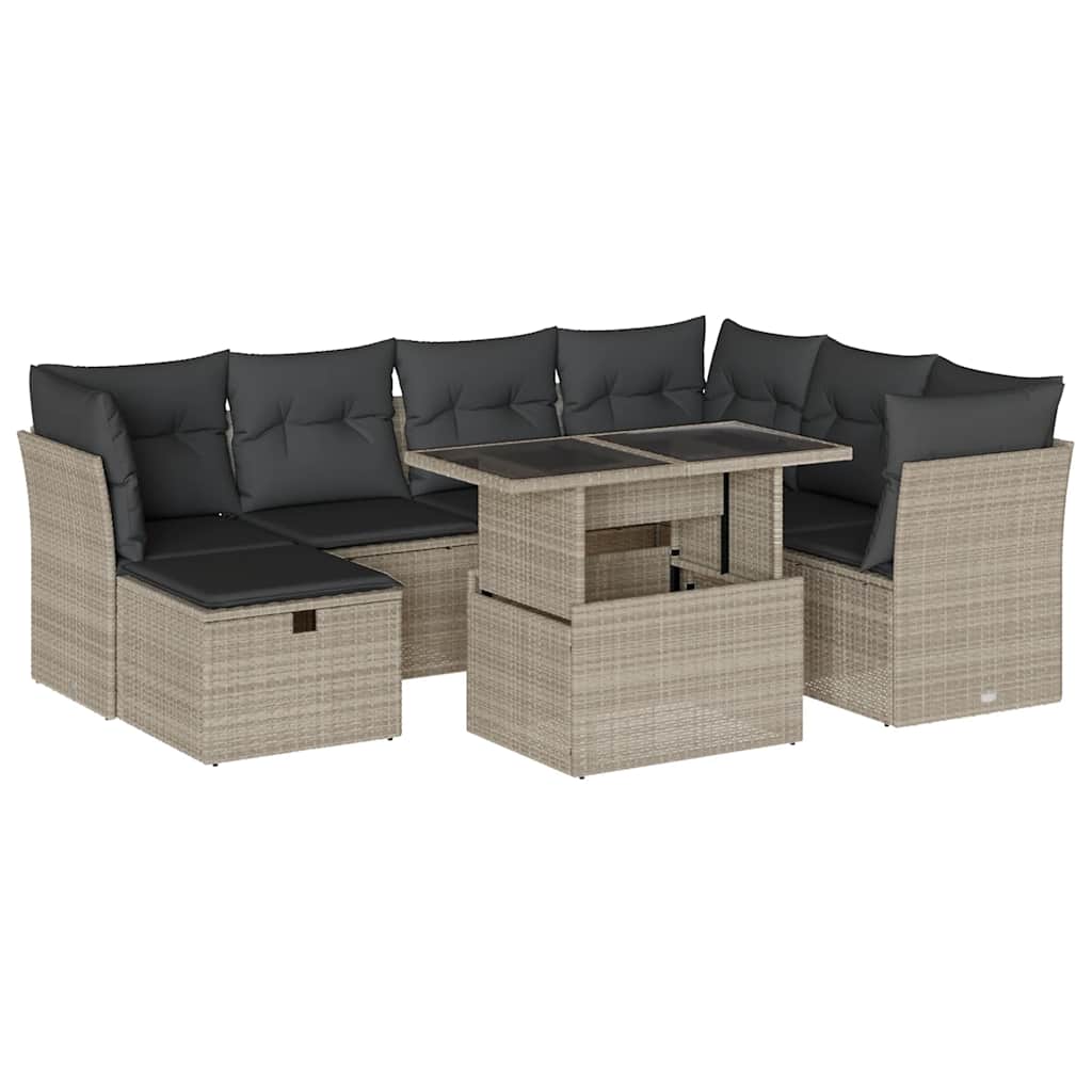 sofasæt til haven 8 dele med hynder polyrattan lysegrå