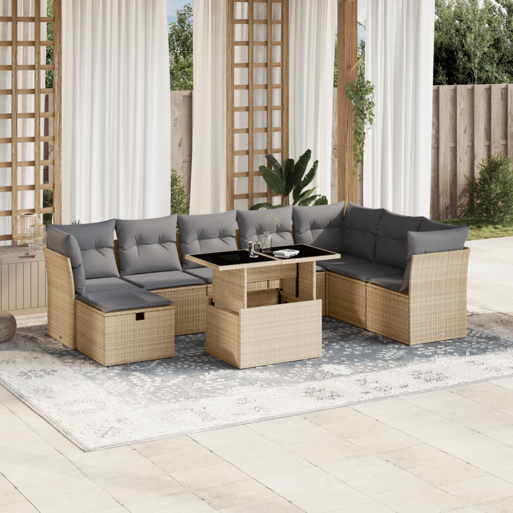 sofasæt til haven 9 dele med hynder polyrattan beige