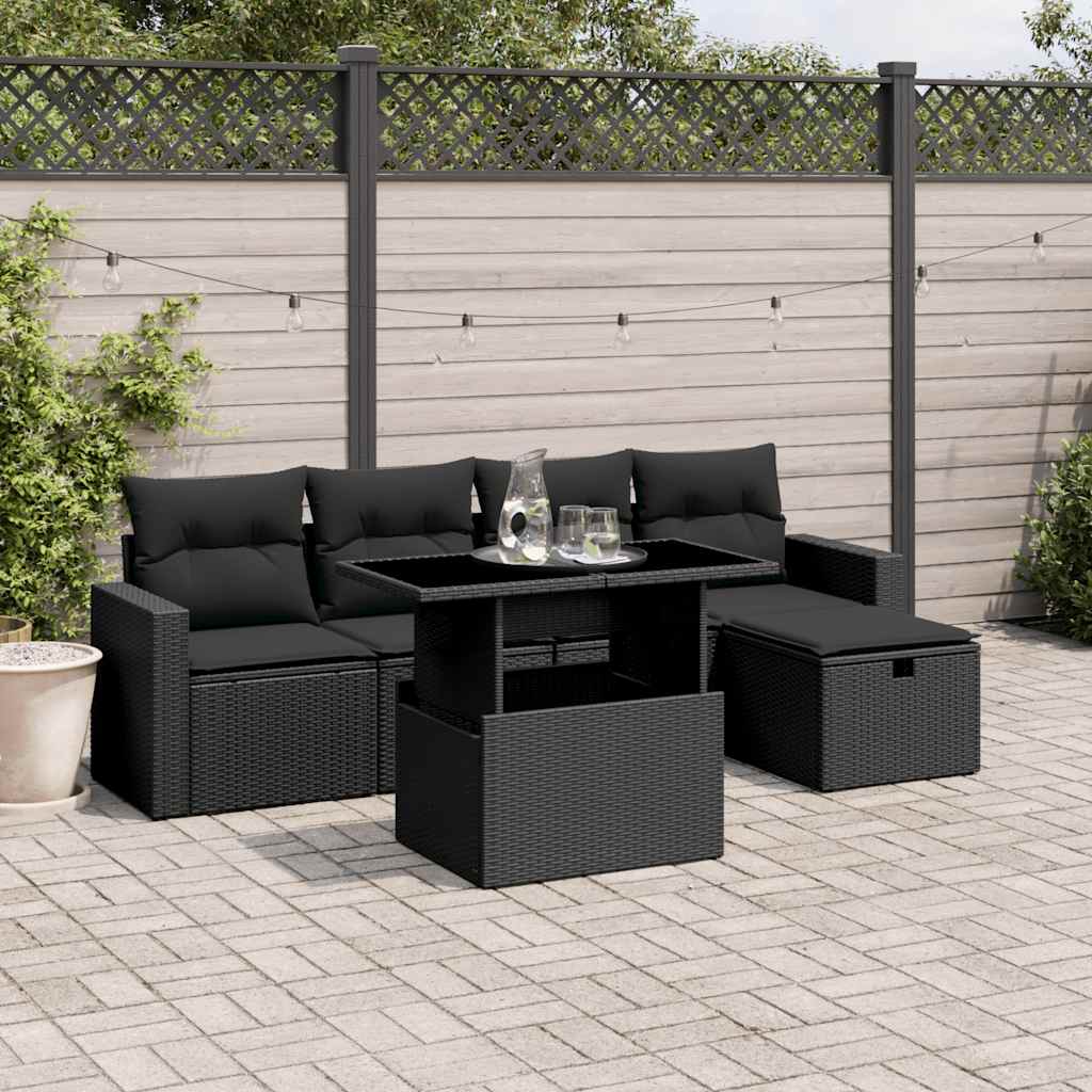 sofasæt til haven 6 dele med hynder polyrattan sort